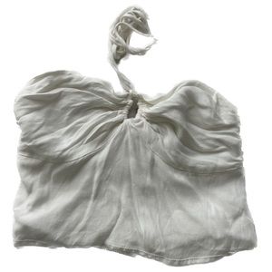 white bardot crop top with keyhole detailing and halter/tie neck